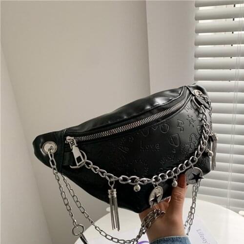 Fashion Chest Bag For Women 2021 PU Leather Waist Bag Star Chain Pocket Messenger Bag Fashion Fanny Packs Travel Bags And Purses