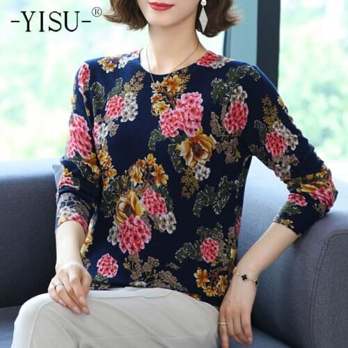 YISU 2021 Fashion Casual Spring Autumn Women Sweater O-Neck Printing Long sleeve Tops Female Jumper Loose Knitted pullover