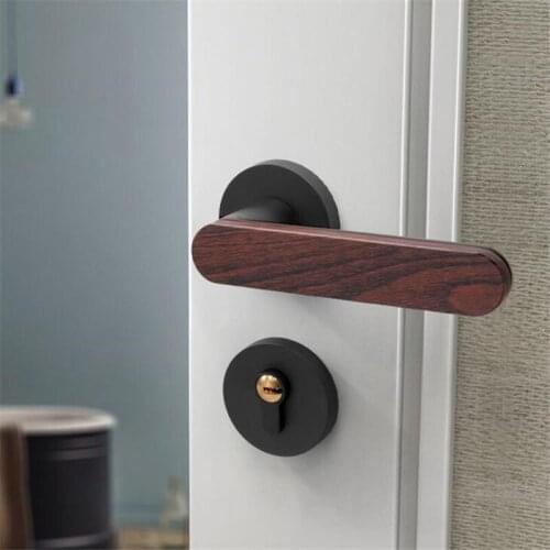 1Set INS Wood Texture Design Split Door Lock Set Bedroom Interior Door Handle Silent Lock Hardware Handles With Lock Body