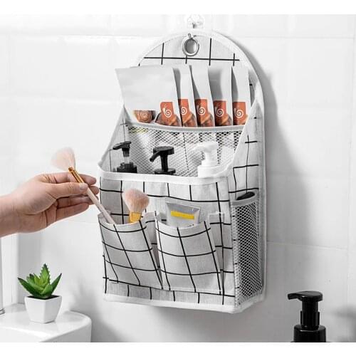 Wall Mounted Waterproof Bag Organizer Multi-functional Cotton Linen Toiletry Bag Home Hanging Room Closet Storage Packaging