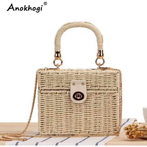 New Style Women Fashion Summer Shoulder Bag Straw Handmade Ladies Casual Square Beach Handbag ML161