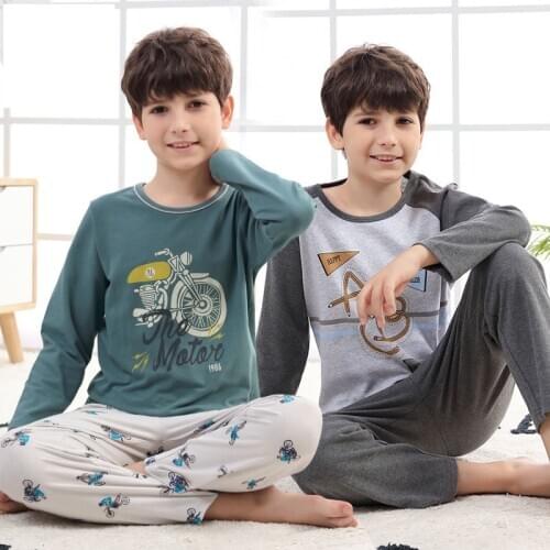 New Teens Clothes Children Clothing Set Big Boys Pajamas Sets Boys Cotton Sleepwear Long Sleeve Pyjamas Kids Home Clothes 4-18Y