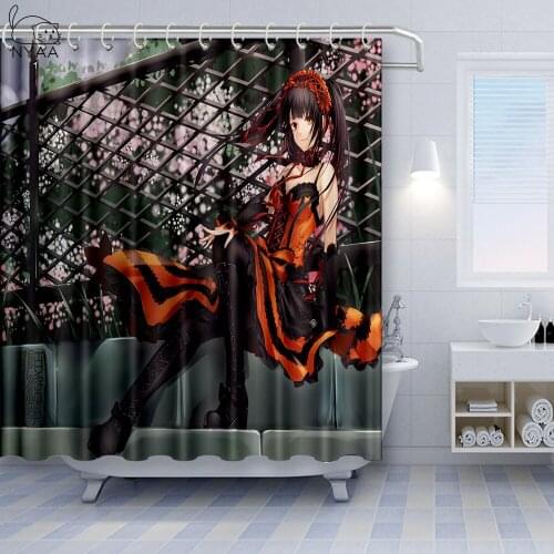 NYAA Date A Live Tokisaki Kurumi Shower Curtain Thickened 12 Hooks For The Bathroom High Quality Polyester Fabric Bath Curtain