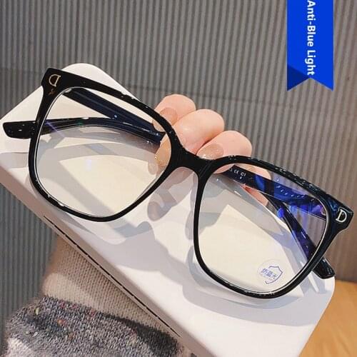 Glasses Blue Light Protection Eyeglass Frame Pink Transparent For Women Big Square Rectangular Vintage Black Gray Eyeglasses