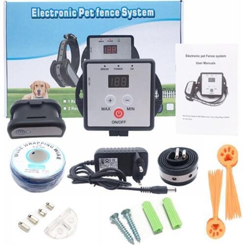 Electric Dog Pet Fence System Kit Alarm Shock Rechargeable Waterproof Training Collar TPU Reflective Collar 300m Wire