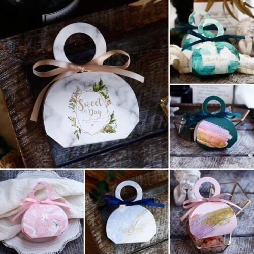 100 Pcs European Leaves Marble Watercolor Style Gift Bags Wedding Favors Candy Box Bomboniera Sachet Party Supplies Gift Box