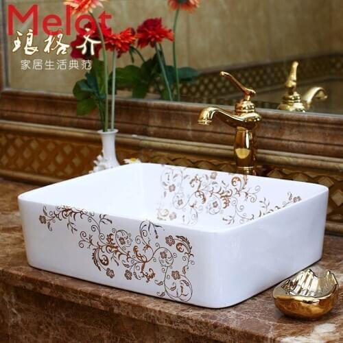 Floor Basin Jingde Ceramic Bathroom Wash Basin Wash Basin Wash Basin Art Basin Square Eternal Flower Branch