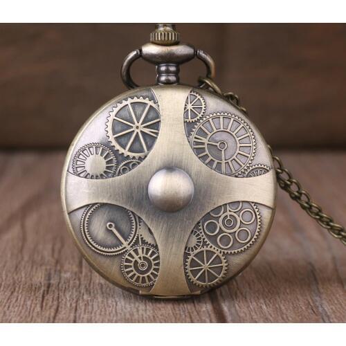 Retro Steampunk Vintage Quartz Pocket Watches Relogio Fob Watches Men Gear Design Pocket Watches Pendant with Necklace Chain