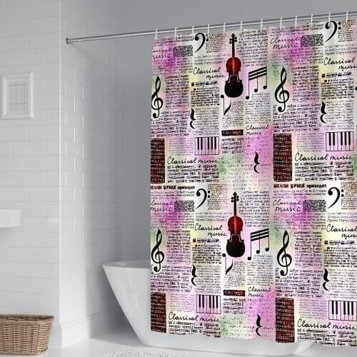 Retro Newspaper Character Printing 3D Printing Shower Curtain Waterproof Fabric Washable Bedroom Shower Curtain Hook Accessories