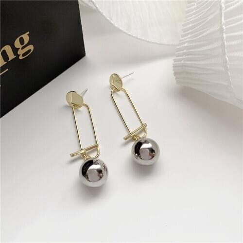 Punk Simple Round Metal Piece Alloy Stick Bead Drop Earrings Korean Cold Style Pendent Earrings for Women Girls Ear Jewelry Gift