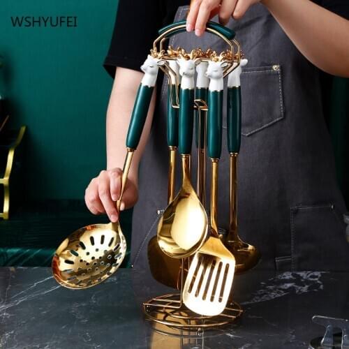 Nordic Elk Stainless Steel Kitchen Utensils Spoon Skimmer Shovel Spatula Meat Fork Egg Beater Cooking Kitchenware Christmas