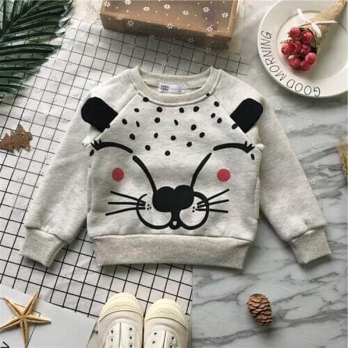 Tonytaobaby Spring and Autumn New Baby Boys and Girls Grey Cotton Fleece Cute Leopard Boys Clothes