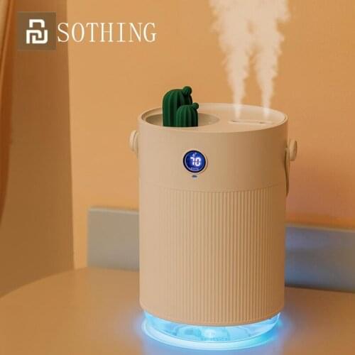 Youpin SOTHING Air Humidifier Cactus Dual Nozzles Portable 1L Mini LCD Digital Detect Humidity Mist Diffuser 7 Color LED Light