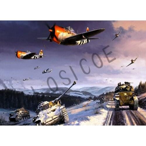 WW2 US Sherman Tank and Fighters Picture Weapon War Military Wall Print Painting Poster Retro Kraft Paper Wall Sticker Wall Art