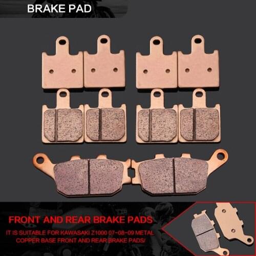 Motorcycle Parts Front & Rear Brake Pads Kit For KAWASAKI Z1000 ABS Z ZR 1000 C7F/C8F/C9F ZR1000 2007-2009 Copper Based Sintere