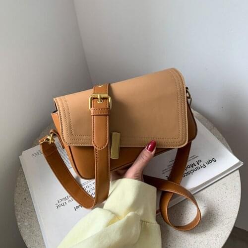 2021 Womens Fashion Leather Shoulder Bag Contrast Color Small Crossbody Messenger Bags Female Handbags Luxury Trend Saddle Bags