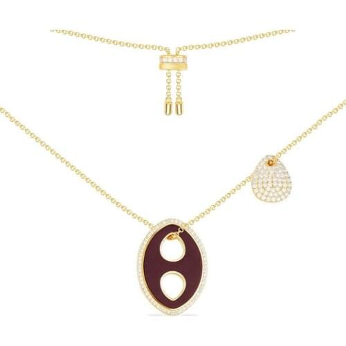 SLJELY 925 Sterling Silver Burgundy Oval Enamel and Paved Cubic Zirconia Stones Waterdrop Pendant Adjustable Necklace for Women