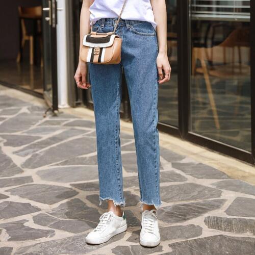 Women summer jeans Summer 2019 style plus-size leisure jeans loose straight Full length Thin section Show thin jeans