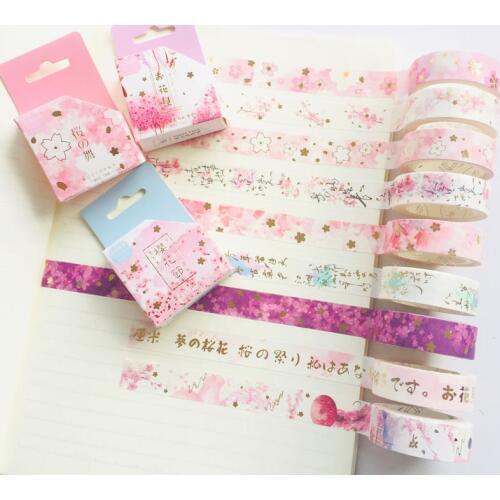 1 Roll 1.5mm*7M Romantic Sakura Paper Masking Tape Album Scrapbooking Decor Washi Tape Stick Label