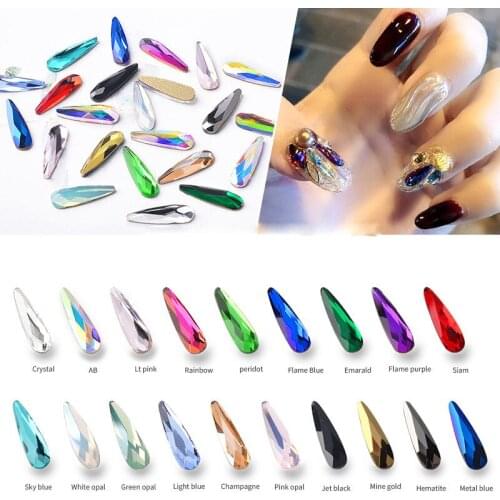 10pcs/lot Many Colors Waterdrop Shape Nail Diamond3*10mm Stone Strass Glass Rhinestones For 3D Nails Art Decorations