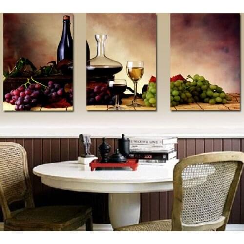 3 Piece Free Shipping Hot Modern Wall Painting Classical bottles and fruit Home Decorative Art Picture Paint on Canvas Prints
