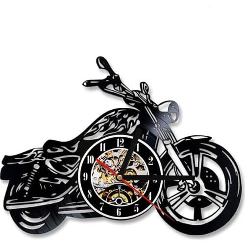 3d Clock Wall Clock With Led Luminous Motorcycle Shape Vinyl Record Clock Wall Watch Home Decoration Motorcycle Ornaments
