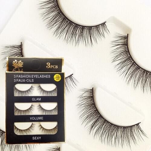 3D40 3pcs 3D False Eyelashes hand made fake lashes black cotton stalk natural long soft eye lash reuse daily eye extension