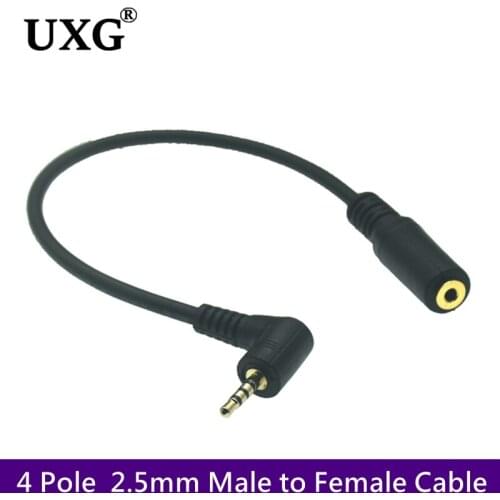 4 Pole Stereo 2.5mm Male To Female Jack 90 Right Angled Audio Adaptor 2.5mm Cable For Sound Card / Bluetooth / Car / Dash Cam