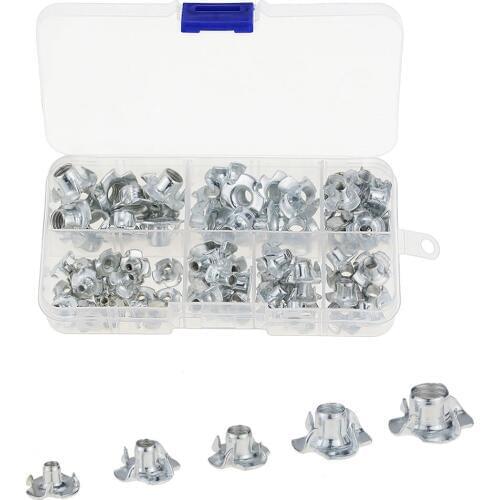 80PCS/Box M3 M4 M5 M6 M8 Zinc Plated Four Claws Nut Speaker Nut T-nut Blind Pronged Tee Nut Furniture Hardware
