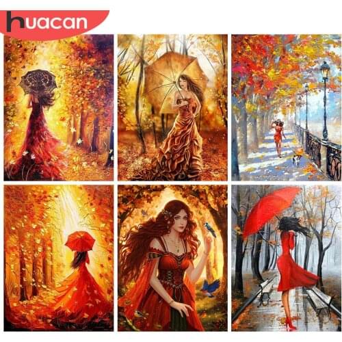 HUACAN Full Square 5d Diamond Painting Woman DIY Diamond Embroidery Portrait Mosaic Autumn Needlework Wall Art