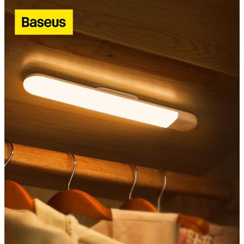 Baseus LED Wardrobe Light PIR Motion Sensor Light USB Rechargeable Night Light LED Night Lamp Magnet Wall Light Warm White Light