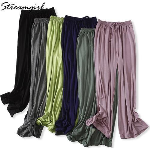 Women Summer Wide Leg Pants Female Trousers Wide Baggy Lace Up High Waist Modal Summer Loose Pants Women Loose Sweatpants Casual