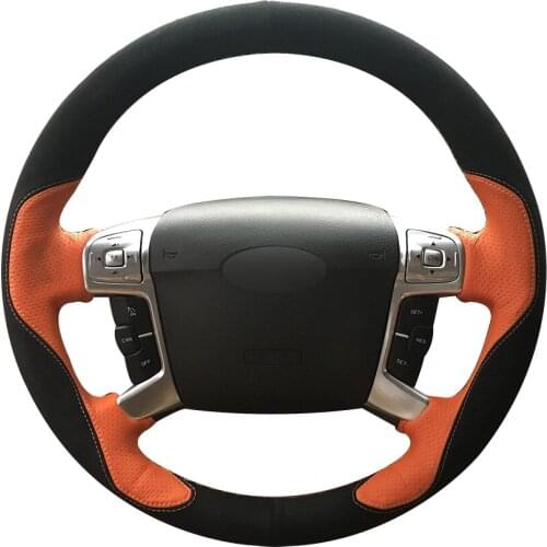 Black Suede Orange Leather Car Steering Wheel Cover for Ford Mondeo Mk4 2007-2012 S-Max 2008