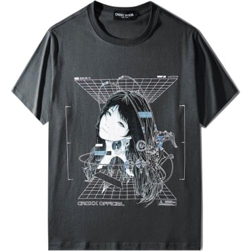 The croxx futuristic print cotton t-shirt TCX06-21 loose techwear aesthetic streetwear japanese