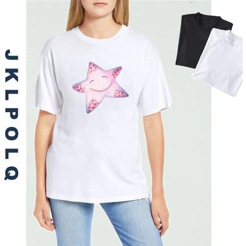 JKLPOLQ Summer T-shirt Women Cute Starfish Painted Rabbit Flower Animal Print Bear Graphic Tops Female Vintage Tee