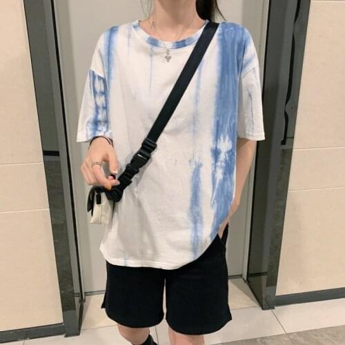 Oversized Womens Tie Dye Gradient Printed T-shirts Casual Korean Retro Loose Harajuku Tops WDC7586