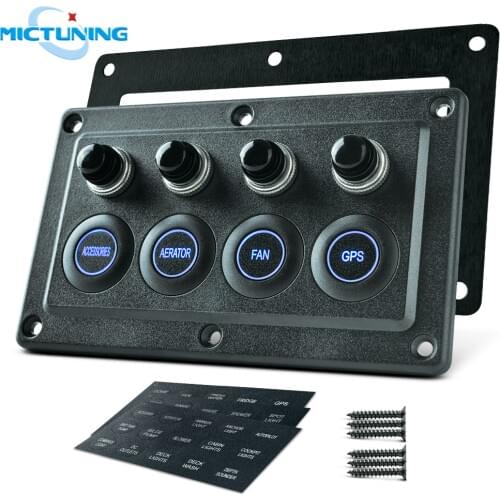 MICTUNING 4 Gang Pre Wired LED Switch Panel with Circuit Breaker and 10A Resettable Fuse DC12V-24V for Boat Camper Marine Car RV