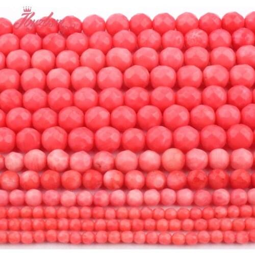 2,3,4,6,8,mm Natural Round Faceted Pink Coral Stone Beads Strand 15" For DIY Necklace Bracelets Jewelry Making,Free Shipping