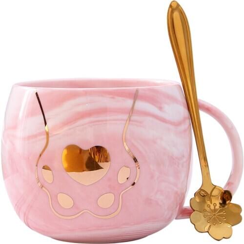 Creative Cute Cat Claw with Cover Spoon 380ml Ceramic Pink Coffee Mug Set Kids Couple Cups Gift Box
