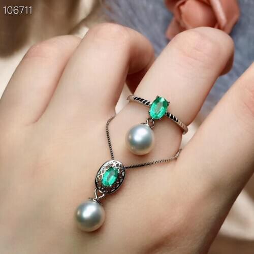 100% Natural and Real Emerald jewelry set Natural Real Emerald 925 sterling silver 1pc Emerald pendant,1pc Emerald ring