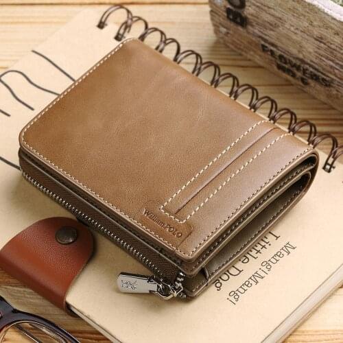 WilliamPOLO Men Short Wallet Luxury Genuine Leather Wallet For Men Women Purse Standard Card Holders High Quality Zipper Wallets