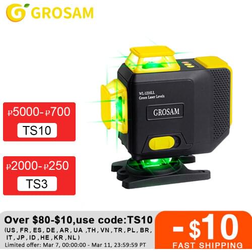 GROSAM 3/4D Laser Levels Level Self-Leveling 360 Rotatable Base Horizontal And Vertical Cross Super Powerful Green Laser Level