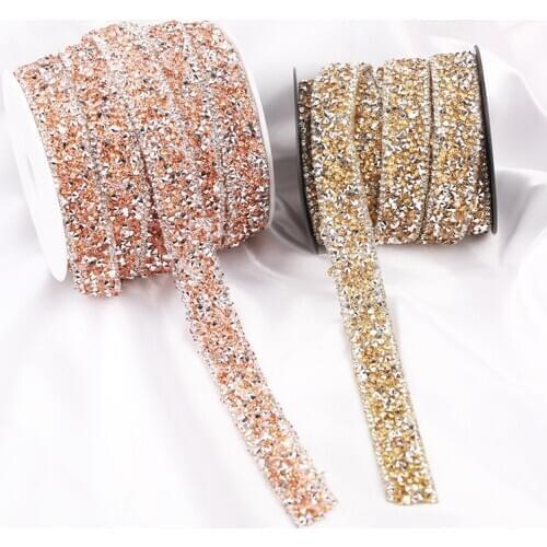 1Yard 1.6cm Hotfix Rhinestone Tape Trim Flat Back Resin Crystal Decoration DIY Belt Garment Shoes Banding Hotfix Applique Craft