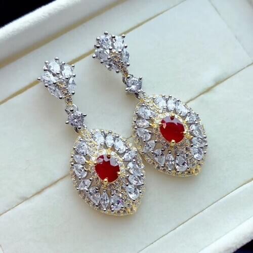 The Best engagement Gift Ruby Earring Natural And Real 925 sterling silver Rubby Earring Fashion Ring