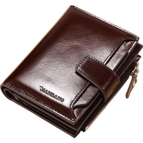 Xiaomi Men Genuine Leather Short Wallet Zipper Purses Credit Card Holders first layer cowhide Multi-function card case