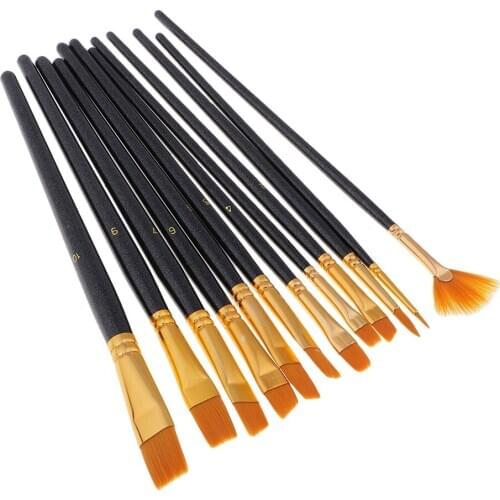 Set Of 12 Drawing Brush Nylon Hair Brushes Art Paint Brushes Set Art Painting Tools for Painting Drawing DIY Craft Accessories