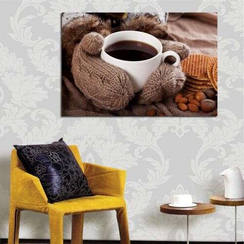 Coffee Cup and Coffee Beans Large Romantic Picture Wall Posters For Home Kitchen Decor Living Room Mordern HD Canvas Paintings
