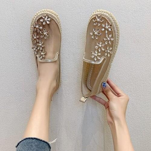 2021 new net celebrity womens shoes rhinestone mesh comfortable flat-bottom lazy shoes fashion all-match single-shoe women