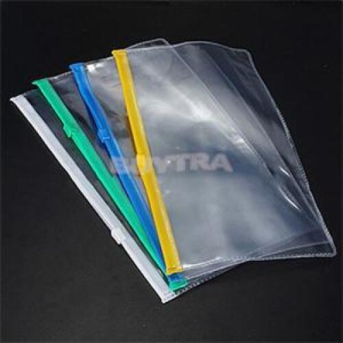 A6 Transparent Plastic Colorful Zipper Paper File Folder Book Pencil Pen Case Bag File Document Bags