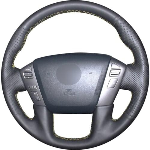 Hand-stitched Black Genuine Leather Car Steering Wheel Cover for Nissan Armada Titan NV Cargo NV Passenger Infiniti QX56 QX80